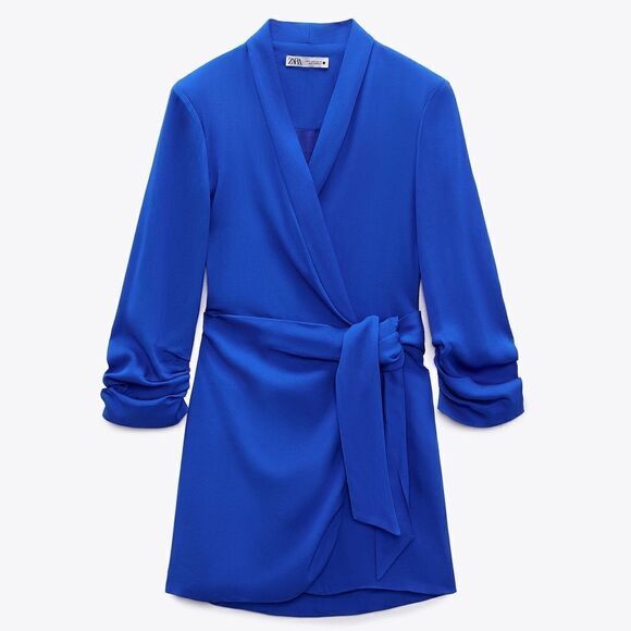 Zara Blue Wrap Front Blazer Dress - Picture 6 of 9